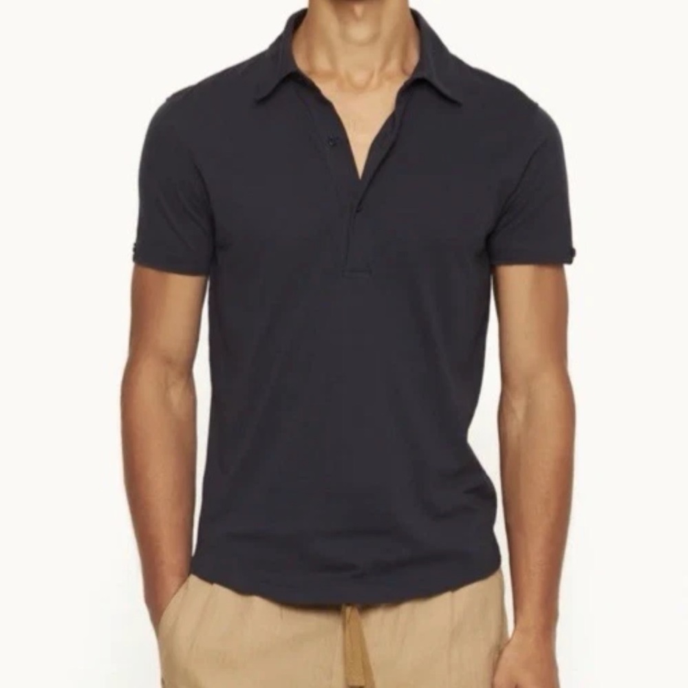 Orlebar Brown $445 Sebastian Tailored Fit Cotton-Silk Polo Shirt in Night Iris